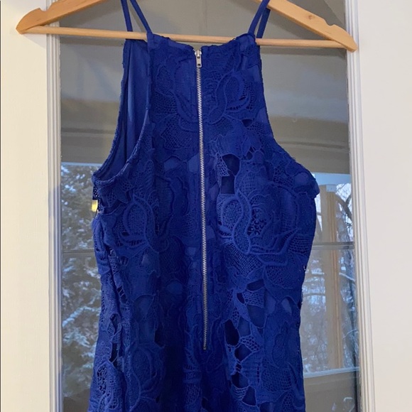 Blue Lace Highneck Dress - Picture 4 of 4